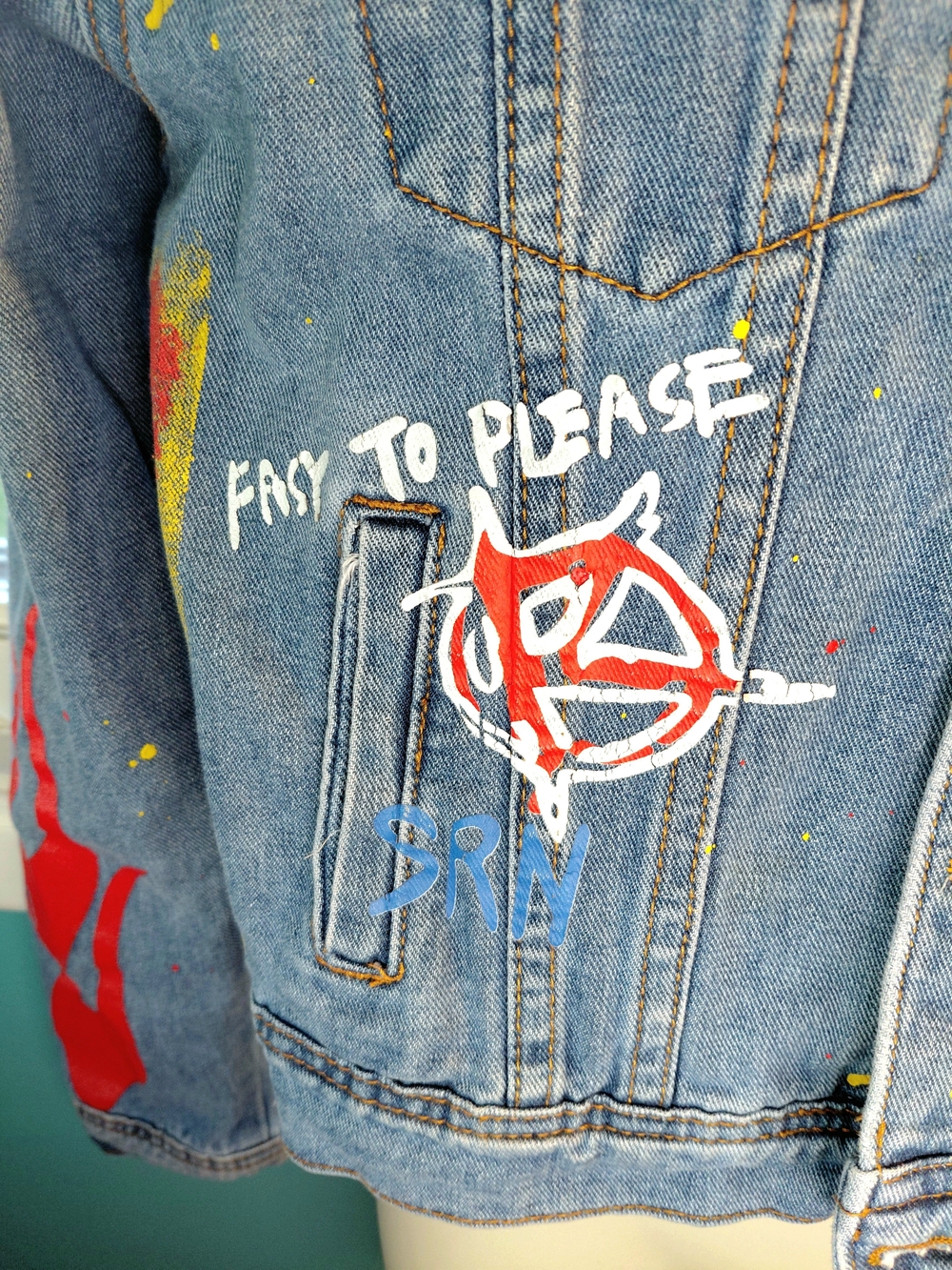 Boutique Hand Painted Denim Jacket with Graffiti Art Detail. EUC. Size M. - Picture 6 of 13